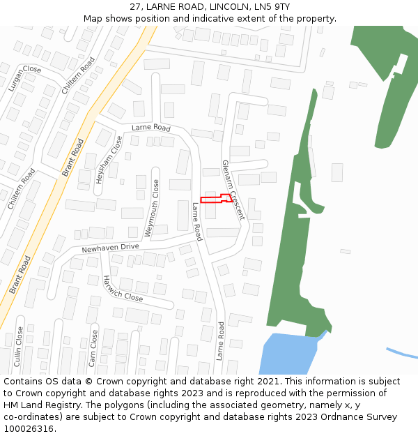 27, LARNE ROAD, LINCOLN, LN5 9TY: Location map and indicative extent of plot