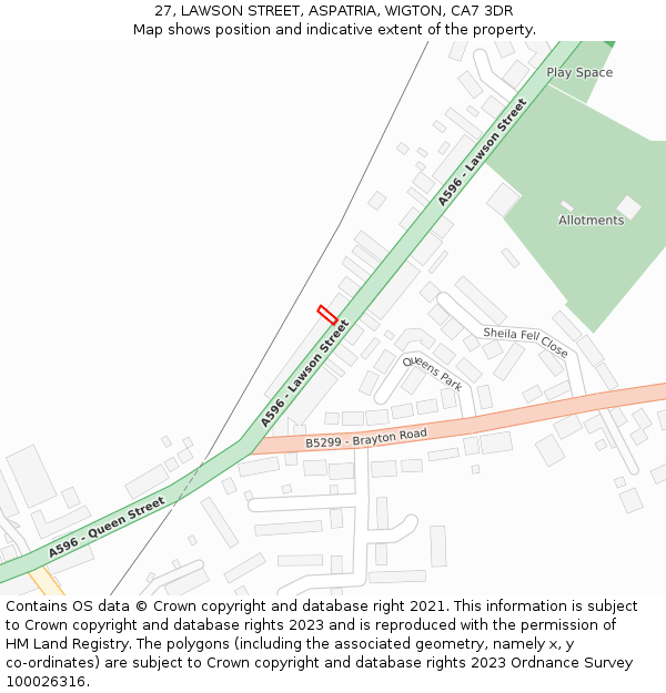 27, LAWSON STREET, ASPATRIA, WIGTON, CA7 3DR: Location map and indicative extent of plot