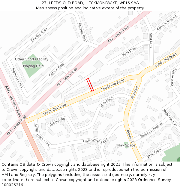 27, LEEDS OLD ROAD, HECKMONDWIKE, WF16 9AA: Location map and indicative extent of plot
