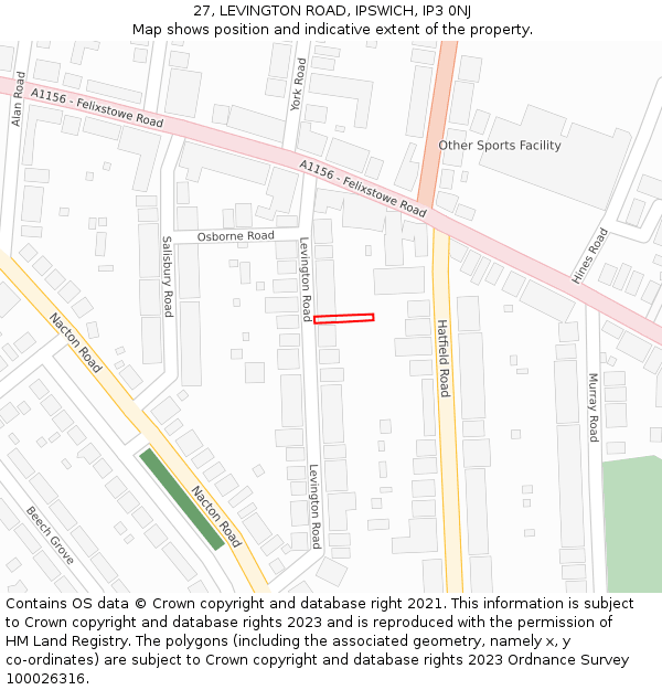27, LEVINGTON ROAD, IPSWICH, IP3 0NJ: Location map and indicative extent of plot