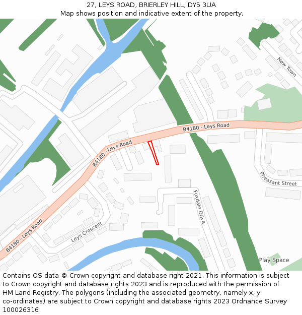 27, LEYS ROAD, BRIERLEY HILL, DY5 3UA: Location map and indicative extent of plot