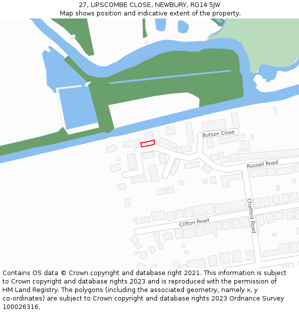 27, LIPSCOMBE CLOSE, NEWBURY, RG14 5JW: Location map and indicative extent of plot
