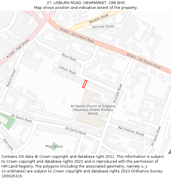 27, LISBURN ROAD, NEWMARKET, CB8 8HS: Location map and indicative extent of plot