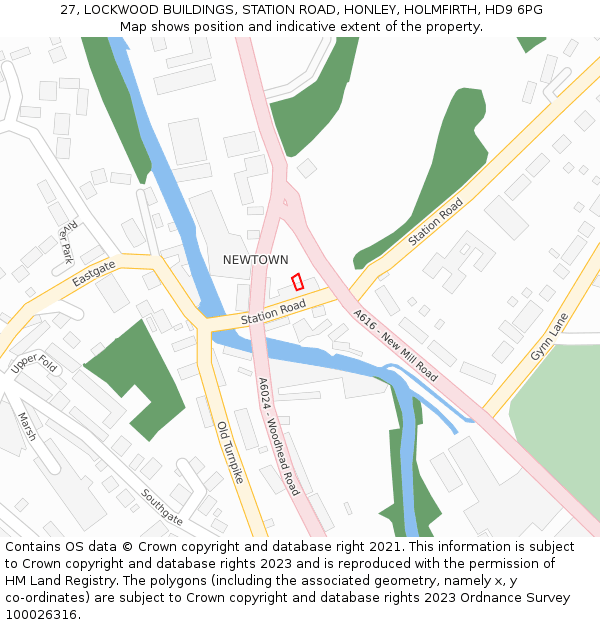 27, LOCKWOOD BUILDINGS, STATION ROAD, HONLEY, HOLMFIRTH, HD9 6PG: Location map and indicative extent of plot