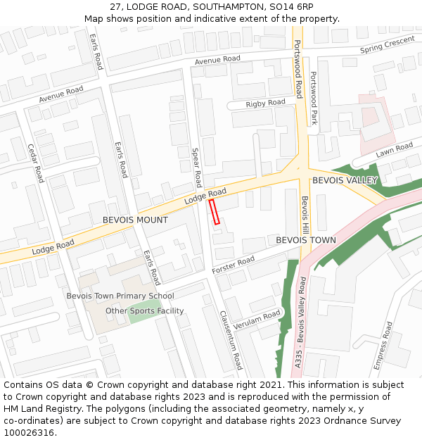 27, LODGE ROAD, SOUTHAMPTON, SO14 6RP: Location map and indicative extent of plot