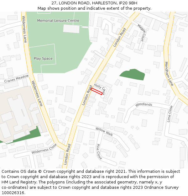 27, LONDON ROAD, HARLESTON, IP20 9BH: Location map and indicative extent of plot