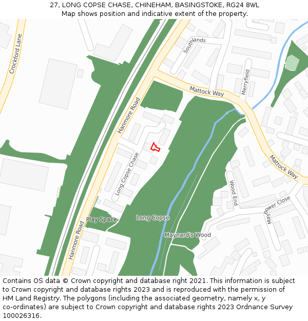 27, LONG COPSE CHASE, CHINEHAM, BASINGSTOKE, RG24 8WL: Location map and indicative extent of plot