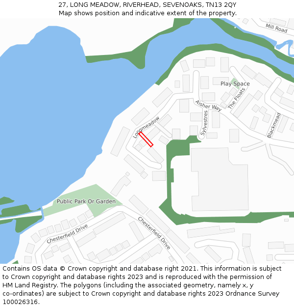 27, LONG MEADOW, RIVERHEAD, SEVENOAKS, TN13 2QY: Location map and indicative extent of plot
