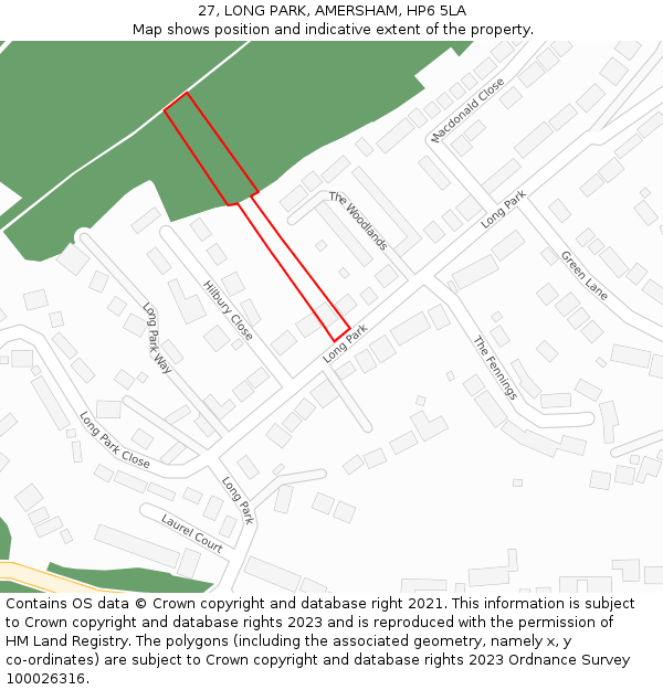 27, LONG PARK, AMERSHAM, HP6 5LA: Location map and indicative extent of plot