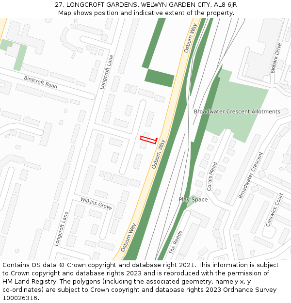 27, LONGCROFT GARDENS, WELWYN GARDEN CITY, AL8 6JR: Location map and indicative extent of plot