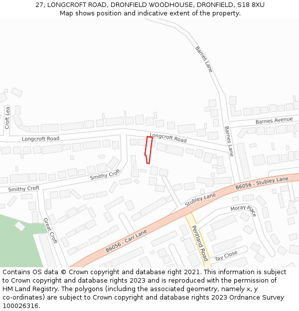 27, LONGCROFT ROAD, DRONFIELD WOODHOUSE, DRONFIELD, S18 8XU: Location map and indicative extent of plot