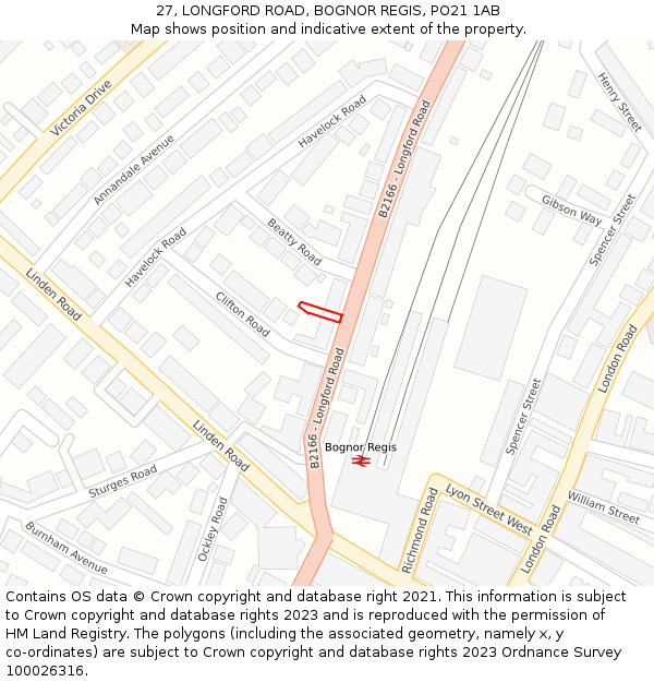 27, LONGFORD ROAD, BOGNOR REGIS, PO21 1AB: Location map and indicative extent of plot