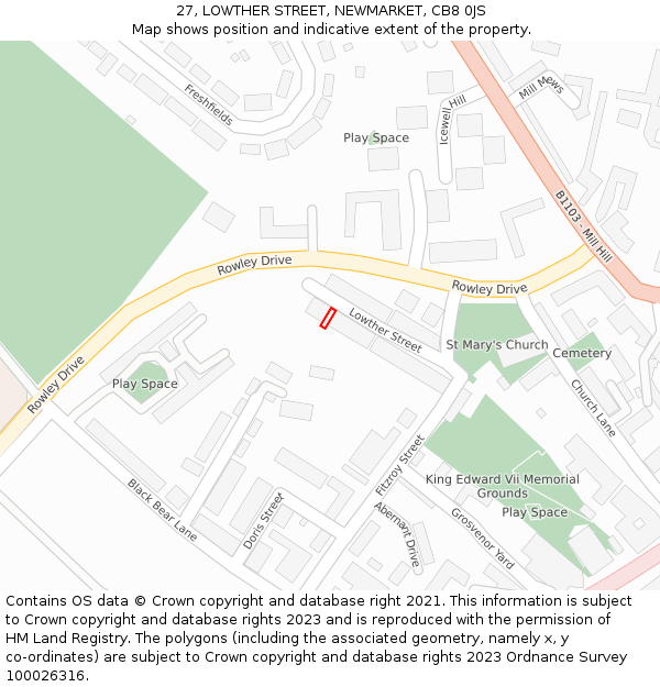 27, LOWTHER STREET, NEWMARKET, CB8 0JS: Location map and indicative extent of plot