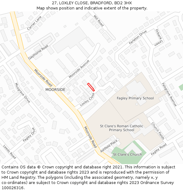 27, LOXLEY CLOSE, BRADFORD, BD2 3HX: Location map and indicative extent of plot