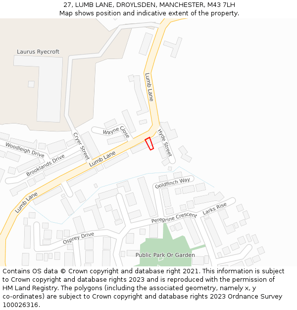 27, LUMB LANE, DROYLSDEN, MANCHESTER, M43 7LH: Location map and indicative extent of plot