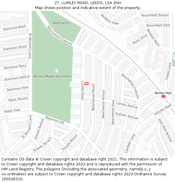 27, LUMLEY ROAD, LEEDS, LS4 2NH: Location map and indicative extent of plot