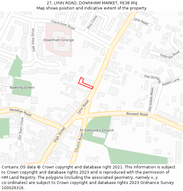 27, LYNN ROAD, DOWNHAM MARKET, PE38 9NJ: Location map and indicative extent of plot