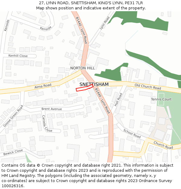 27, LYNN ROAD, SNETTISHAM, KING'S LYNN, PE31 7LR: Location map and indicative extent of plot