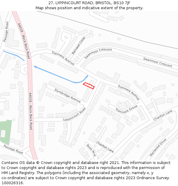 27, LYPPINCOURT ROAD, BRISTOL, BS10 7JF: Location map and indicative extent of plot