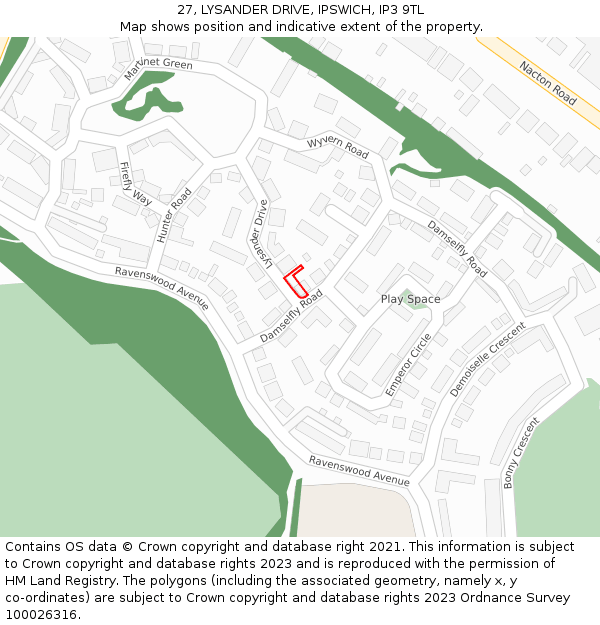 27, LYSANDER DRIVE, IPSWICH, IP3 9TL: Location map and indicative extent of plot