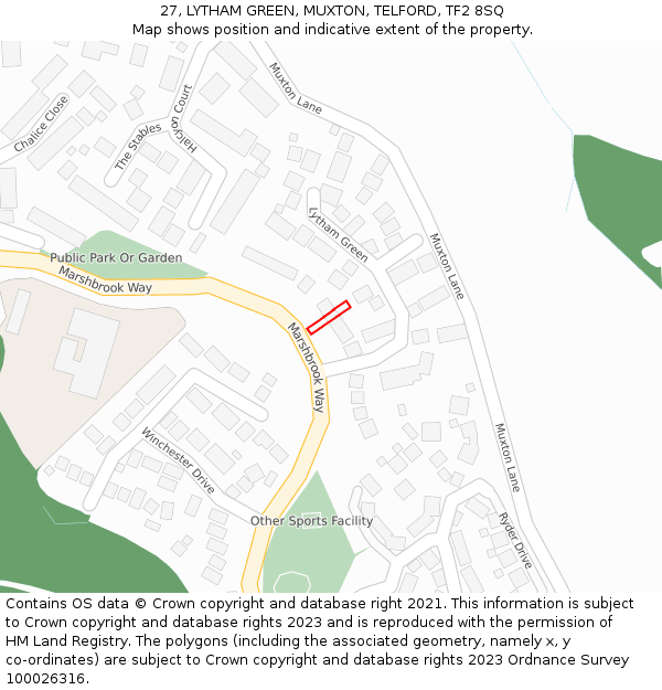 27, LYTHAM GREEN, MUXTON, TELFORD, TF2 8SQ: Location map and indicative extent of plot