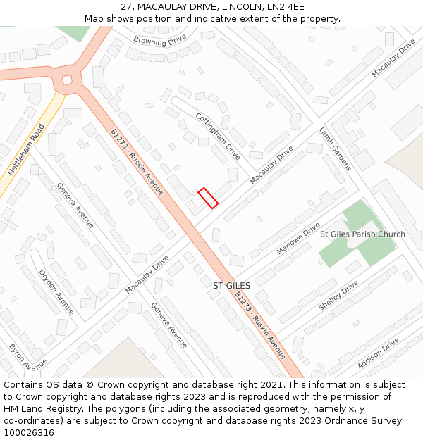 27, MACAULAY DRIVE, LINCOLN, LN2 4EE: Location map and indicative extent of plot