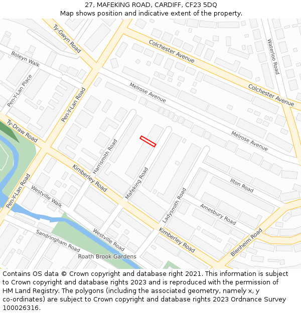 27, MAFEKING ROAD, CARDIFF, CF23 5DQ: Location map and indicative extent of plot