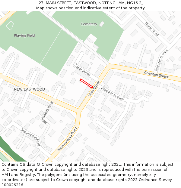 27, MAIN STREET, EASTWOOD, NOTTINGHAM, NG16 3JJ: Location map and indicative extent of plot
