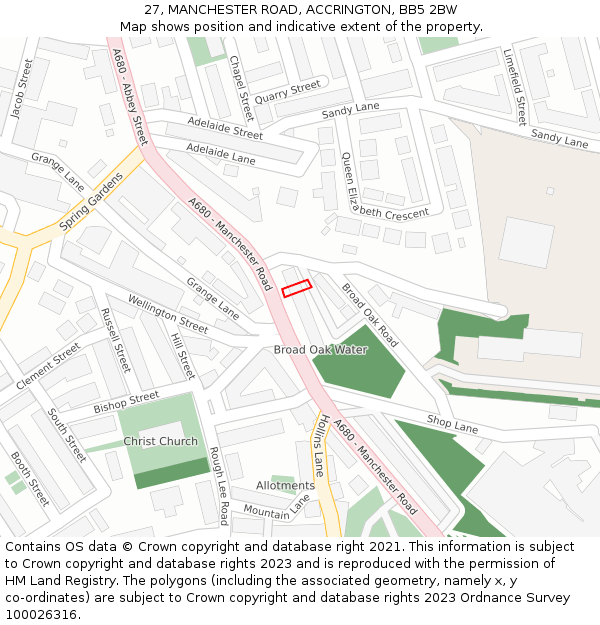 27, MANCHESTER ROAD, ACCRINGTON, BB5 2BW: Location map and indicative extent of plot