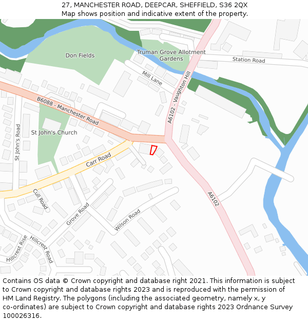 27, MANCHESTER ROAD, DEEPCAR, SHEFFIELD, S36 2QX: Location map and indicative extent of plot
