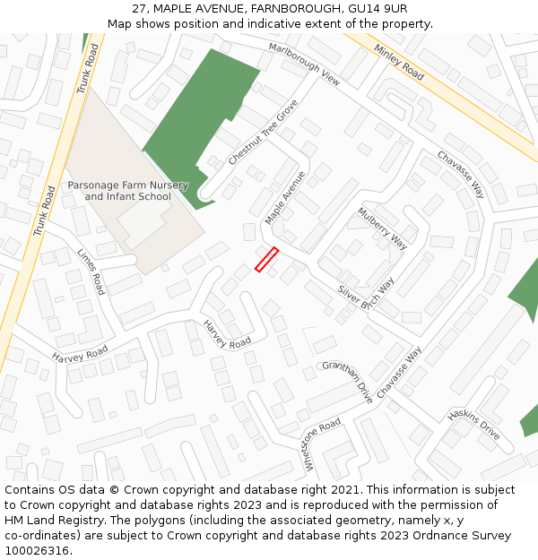 27, MAPLE AVENUE, FARNBOROUGH, GU14 9UR: Location map and indicative extent of plot