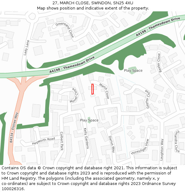 27, MARCH CLOSE, SWINDON, SN25 4XU: Location map and indicative extent of plot