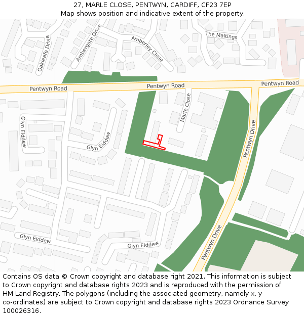 27, MARLE CLOSE, PENTWYN, CARDIFF, CF23 7EP: Location map and indicative extent of plot