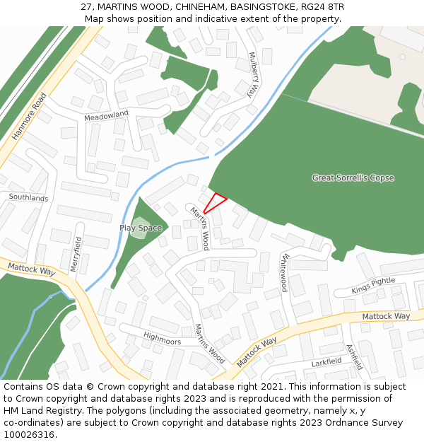 27, MARTINS WOOD, CHINEHAM, BASINGSTOKE, RG24 8TR: Location map and indicative extent of plot