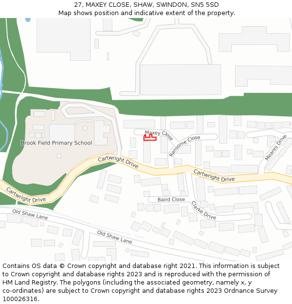 27, MAXEY CLOSE, SHAW, SWINDON, SN5 5SD: Location map and indicative extent of plot
