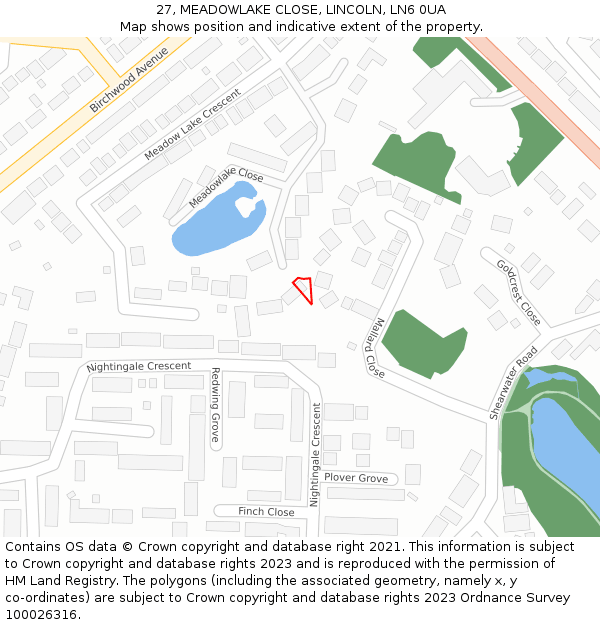 27, MEADOWLAKE CLOSE, LINCOLN, LN6 0UA: Location map and indicative extent of plot