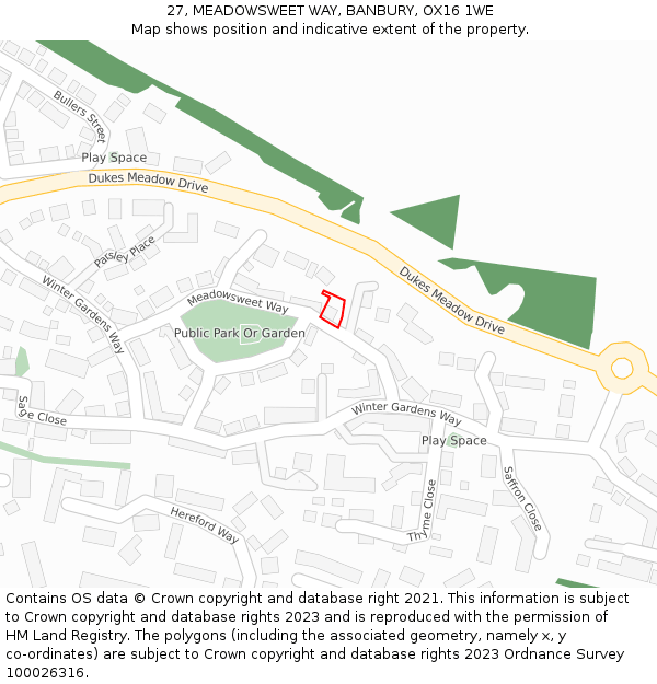 27, MEADOWSWEET WAY, BANBURY, OX16 1WE: Location map and indicative extent of plot