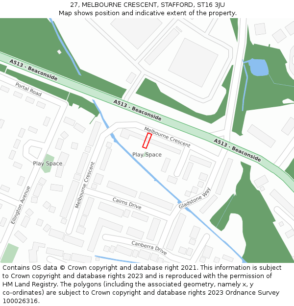 27, MELBOURNE CRESCENT, STAFFORD, ST16 3JU: Location map and indicative extent of plot