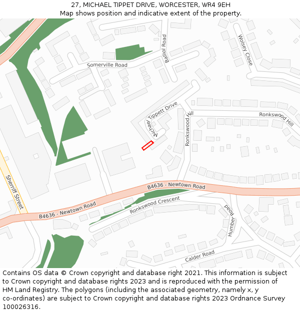 27, MICHAEL TIPPET DRIVE, WORCESTER, WR4 9EH: Location map and indicative extent of plot