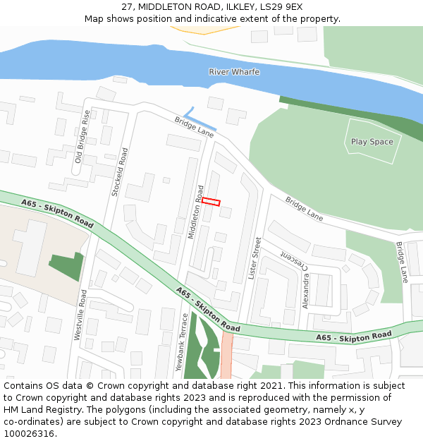 27, MIDDLETON ROAD, ILKLEY, LS29 9EX: Location map and indicative extent of plot