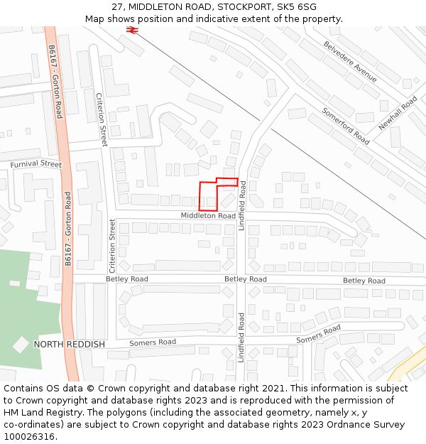 27, MIDDLETON ROAD, STOCKPORT, SK5 6SG: Location map and indicative extent of plot