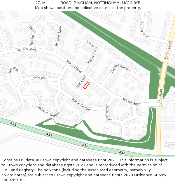 27, MILL HILL ROAD, BINGHAM, NOTTINGHAM, NG13 8YR: Location map and indicative extent of plot