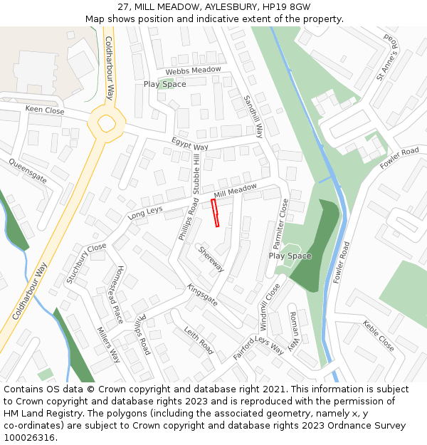 27, MILL MEADOW, AYLESBURY, HP19 8GW: Location map and indicative extent of plot