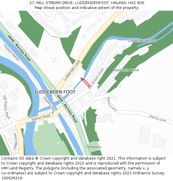 27, MILL STREAM DRIVE, LUDDENDENFOOT, HALIFAX, HX2 6DE: Location map and indicative extent of plot