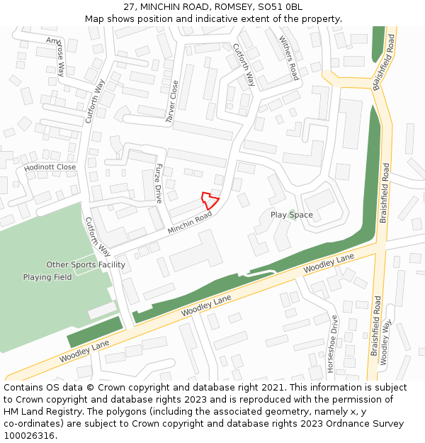 27, MINCHIN ROAD, ROMSEY, SO51 0BL: Location map and indicative extent of plot