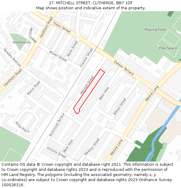 27, MITCHELL STREET, CLITHEROE, BB7 1DF: Location map and indicative extent of plot