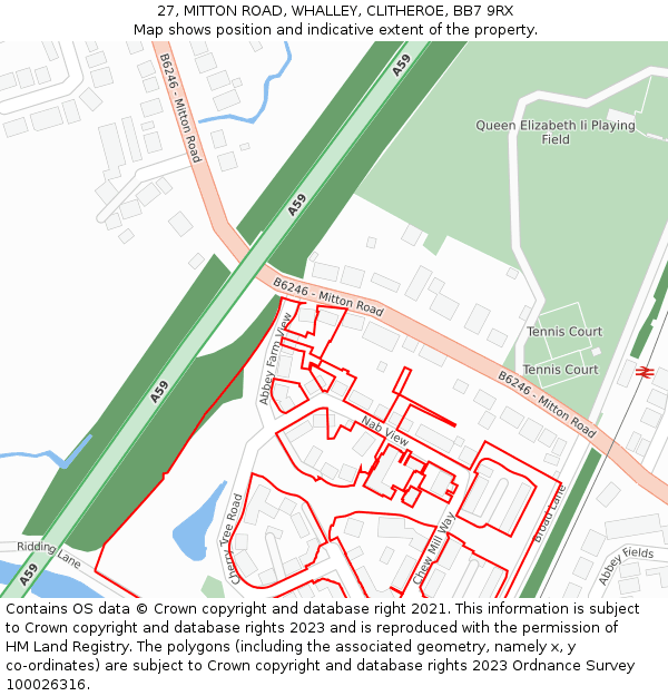 27, MITTON ROAD, WHALLEY, CLITHEROE, BB7 9RX: Location map and indicative extent of plot