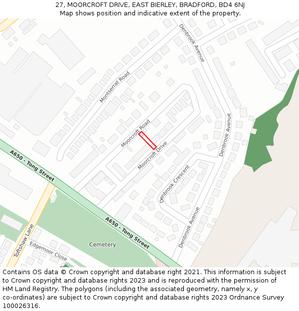 27, MOORCROFT DRIVE, EAST BIERLEY, BRADFORD, BD4 6NJ: Location map and indicative extent of plot