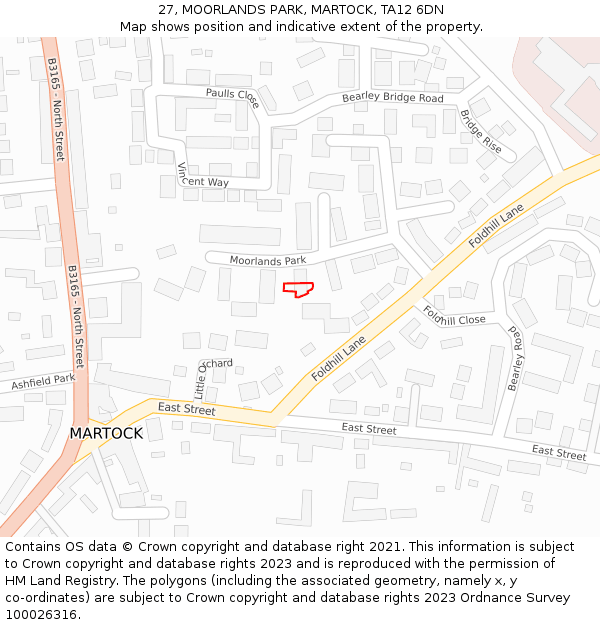 27, MOORLANDS PARK, MARTOCK, TA12 6DN: Location map and indicative extent of plot