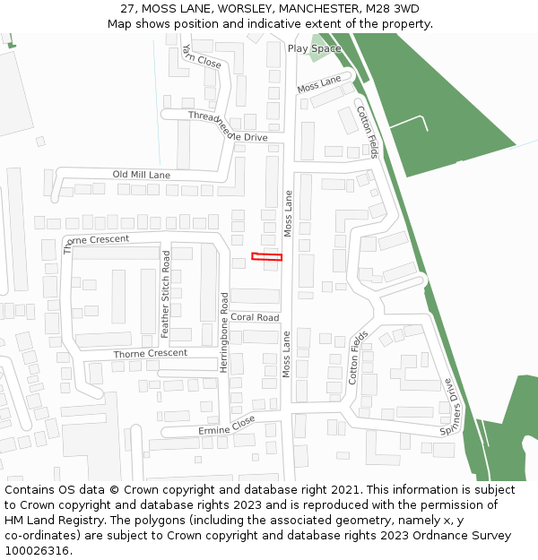 27, MOSS LANE, WORSLEY, MANCHESTER, M28 3WD: Location map and indicative extent of plot